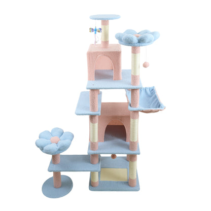 Flower Cat Tree 71" Pink - Large Condo with Removable Cushion - Purrfect Pet Haven