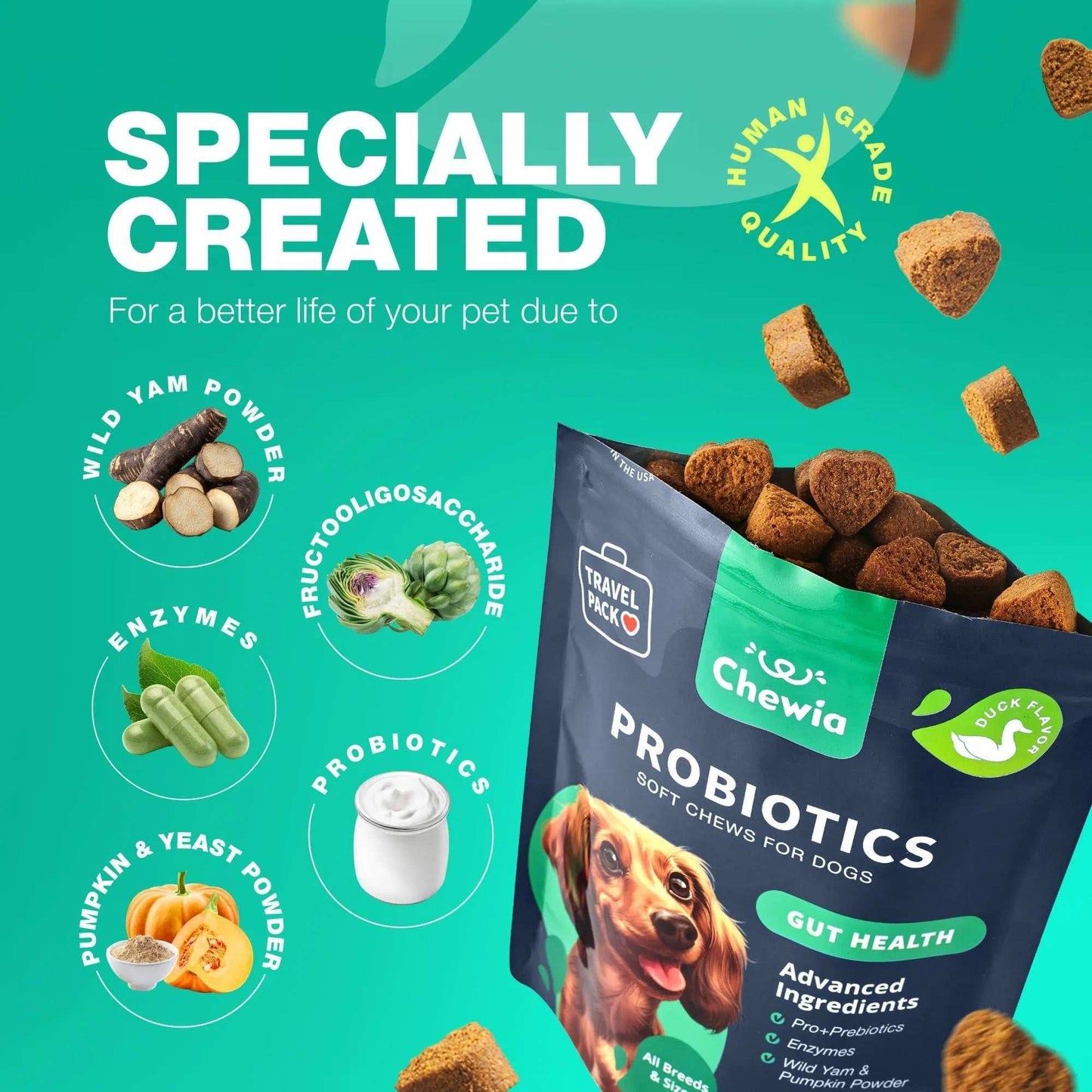 70 Probiotic Chews Support Gut Health, Yeast Balance, Itchy Skin and Allergies For Dogs