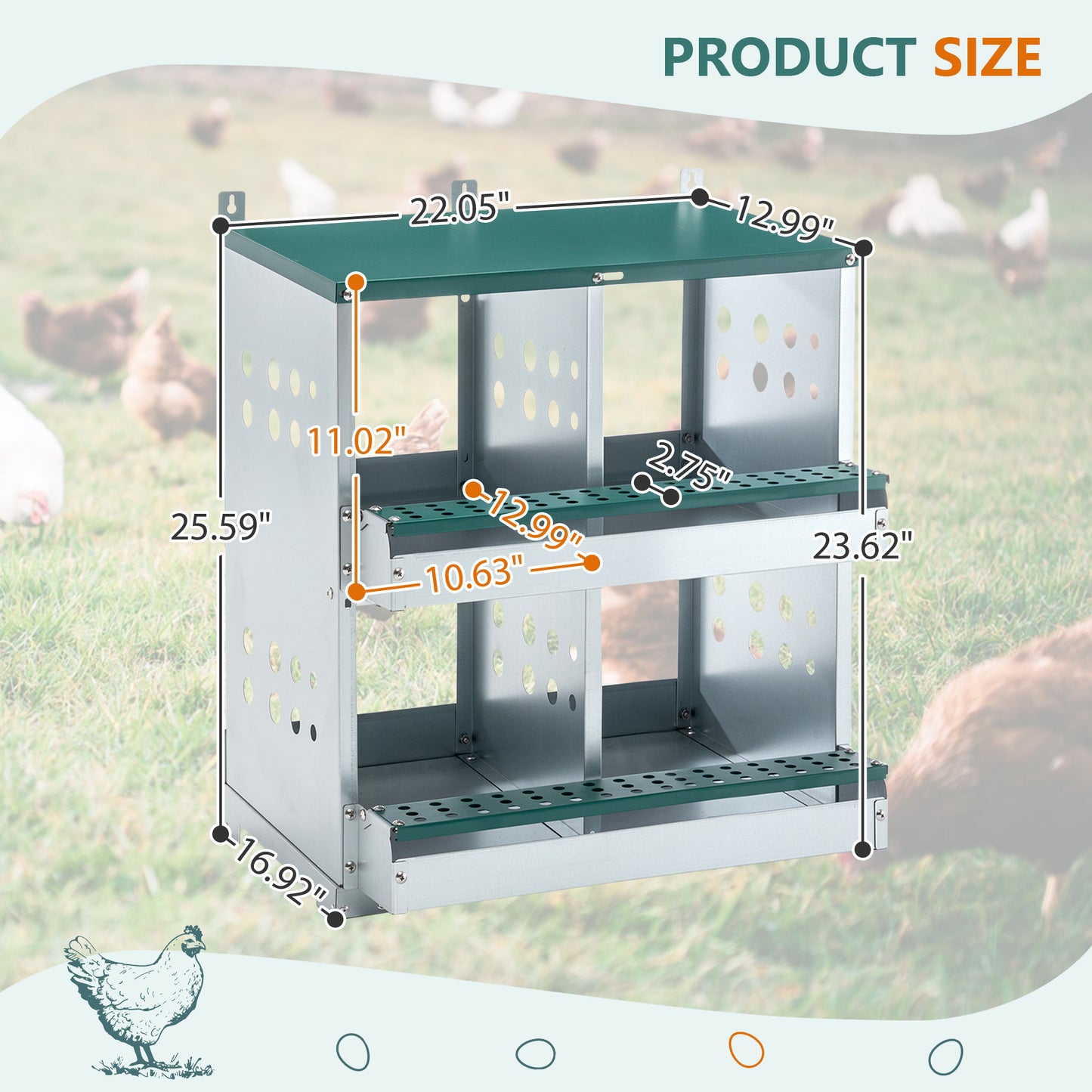 4-Compartment Metal Chicken Nesting Box - Wall Mount