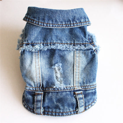 Ripped Fringe Denim Jacket - Full Size Pet Clothes