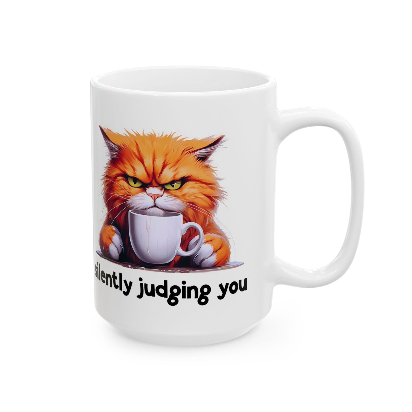 Funny Cat Ceramic Mug - 'Judging You Silently' (11oz, 15oz) | Purrfect Pet Haven