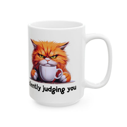 Funny Cat Ceramic Mug - 'Judging You Silently' (11oz, 15oz) | Purrfect Pet Haven