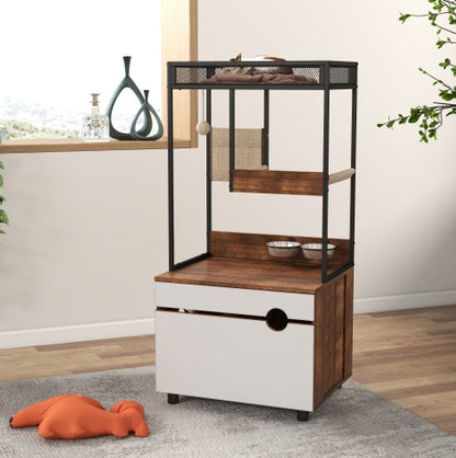 Front Access Cat Litter Box Enclosure with Cat Tree Tower