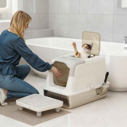 Cat Litter Box Enclosed - Stainless Steel Odor Control