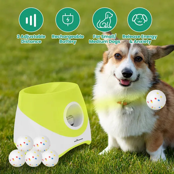Dog Ball Launcher Automatic - Rechargeable 3 Distances 6 Balls