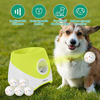 Dog Ball Launcher Automatic - Rechargeable 3 Distances 6 Balls