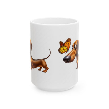 Cute Dachshund and Butterfly Ceramic Mug - Fun 11oz & 15oz Coffee Cup for Animal Lovers | Purrfect Pet Haven