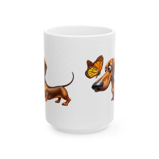 Cute Dachshund and Butterfly Ceramic Mug - Fun 11oz & 15oz Coffee Cup for Animal Lovers | Purrfect Pet Haven