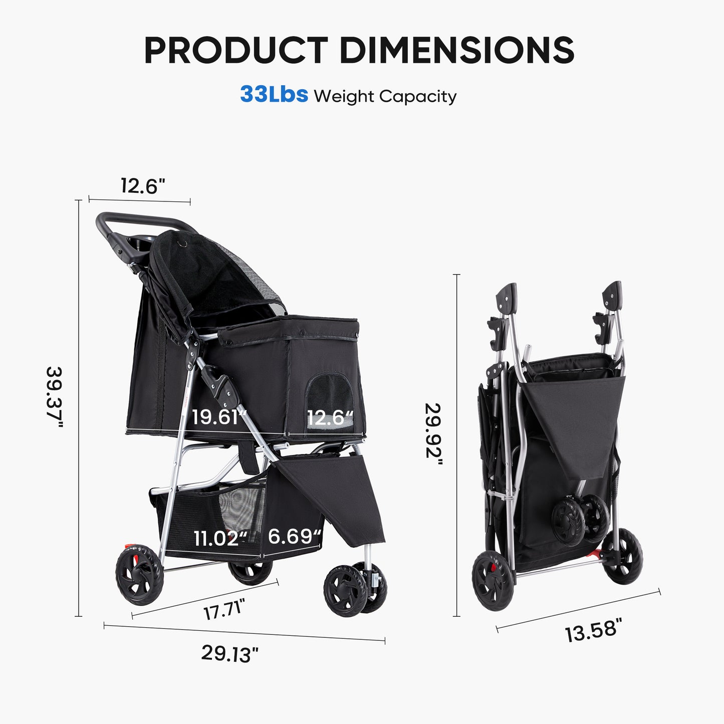 Pet Stroller - Foldable for Small Dogs & Cats