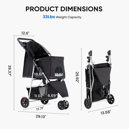 Pet Stroller - Foldable for Small Dogs & Cats