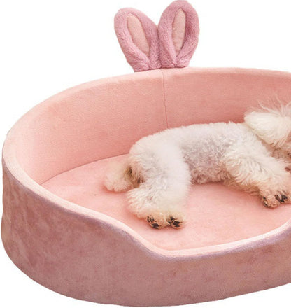 Pink Princess Pet Bed - Rabbit Ear Calming Cushion