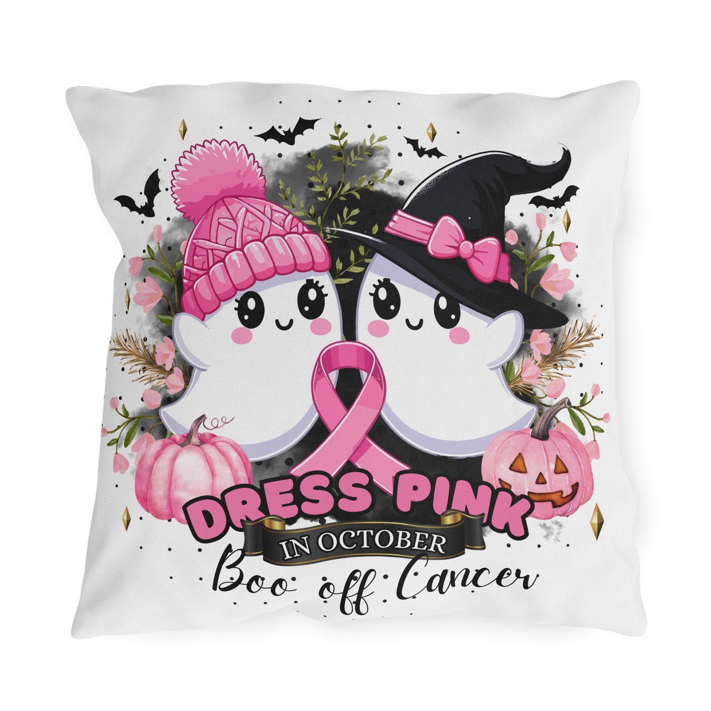 Breast Cancer Awareness Halloween Pillow - Boo Off Cancer