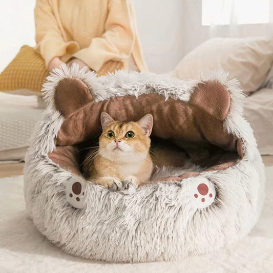 Winter Plush Cat Bed - Round Warm Nest