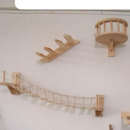 Wall-Mounted Cat Suspension Bridge - Solid Pine Wood Climbing Furniture