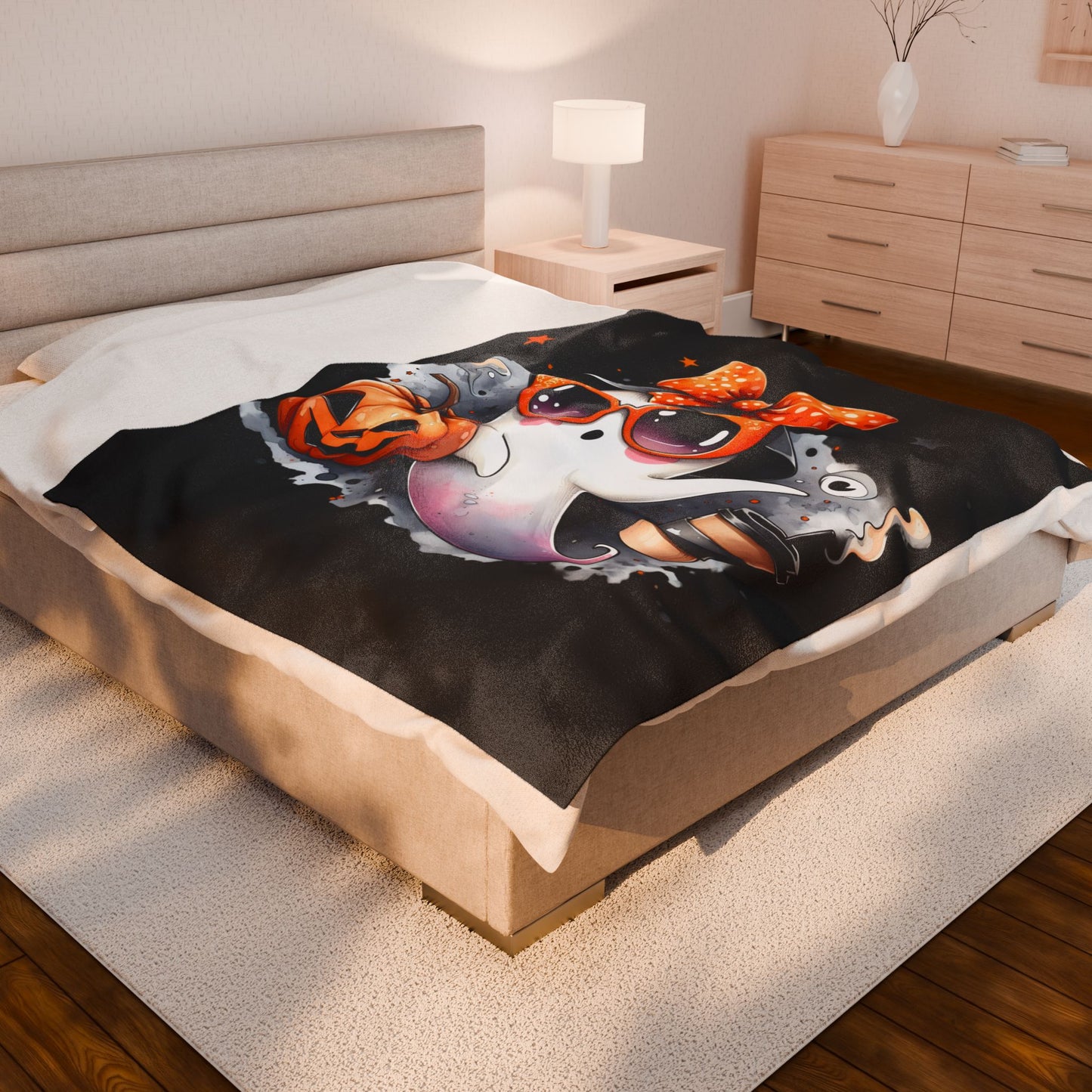 Halloween Ghost Velvet Plush Blanket - Luxury Fall Throw