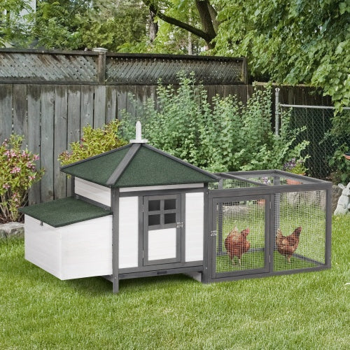 Wooden Chicken Coop - 77" with Nesting Boxes & Run
