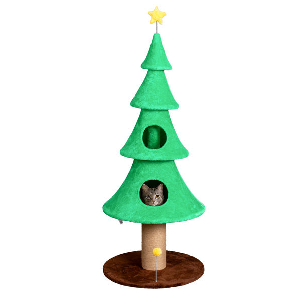 Christmas Tree Cat Tower - 59in Tall with Condos & Scratching Post - Purrfect Pet Haven