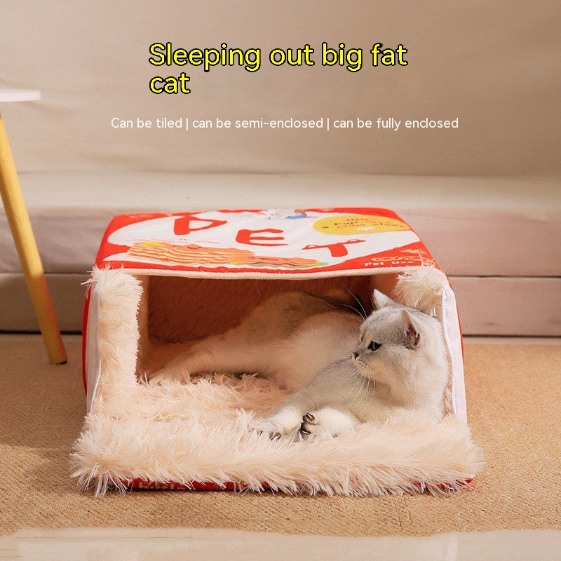 Cat Nest Snack Box Shaped - Fully Enclosed Cozy Cave Bed