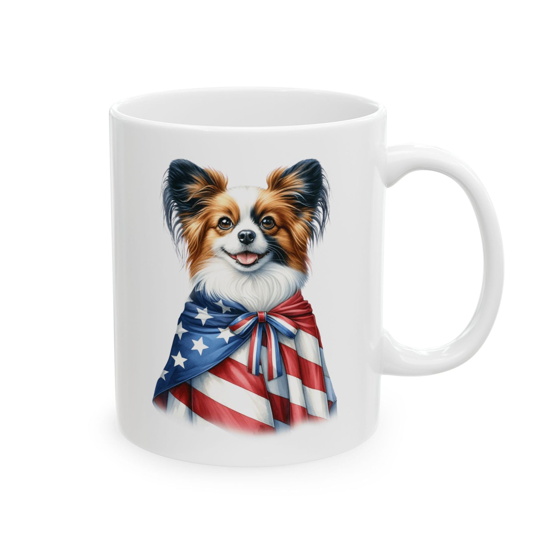 Papillion Patriotic Ceramic Mug – 11oz & 15oz | Perfect for Independence Day & All-American Celebrations | Purrfect Pet Haven
