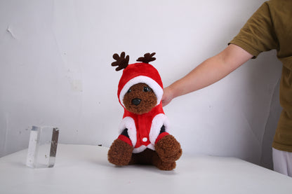 Christmas Santa Reindeer Pet Outfit - Holiday Coat with 3D Antlers