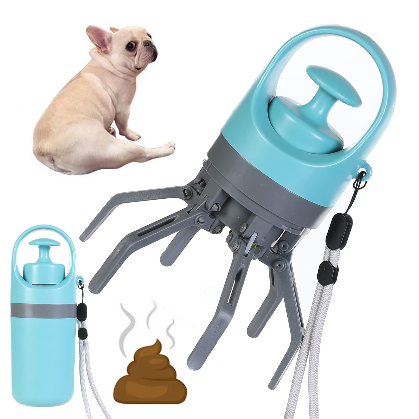 Portable Dog Pooper Scooper - Built-in Bag Dispenser & 8-Claw Pickup