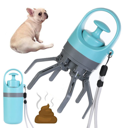 Portable Dog Pooper Scooper - Built-in Bag Dispenser & 8-Claw Pickup