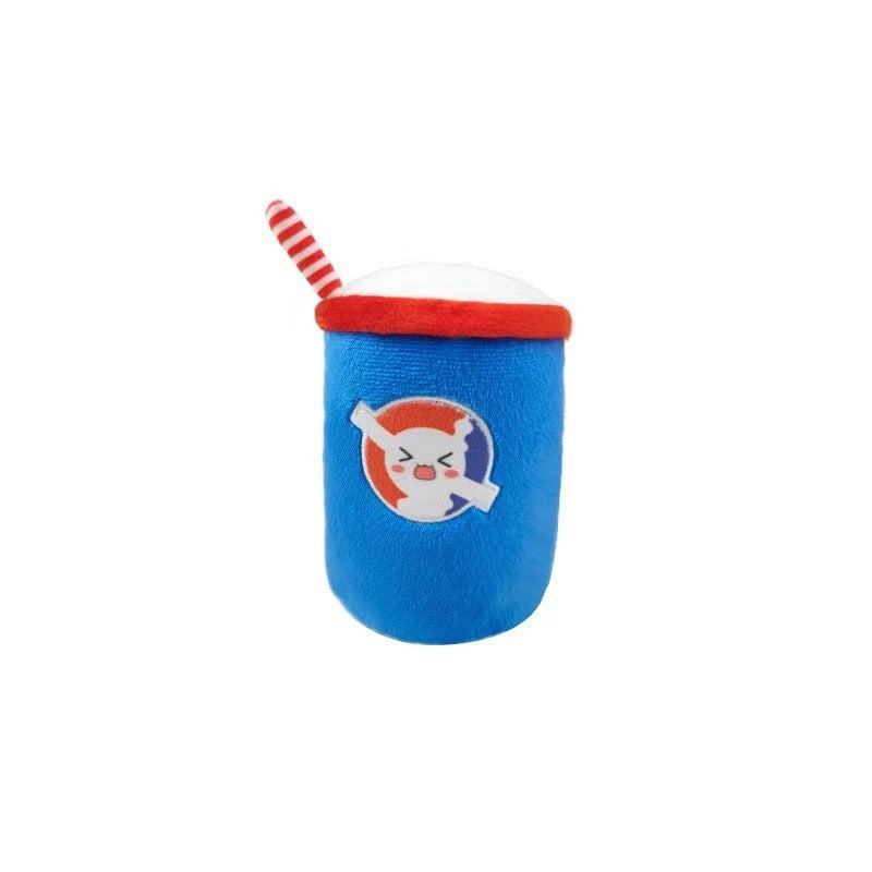 Wefulfil plush blue soda cup dog toy with striped straw squeaker part of fast food dog toy set for play