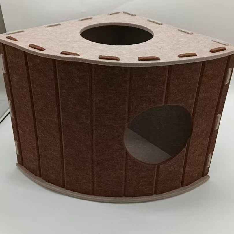 Four-Season Felt Fan-Shaped Cat Villa, Enclosed Large Scratch-Resistant Calming Pet Bed, Warm Deep Sleep Cat House For Multi-Cat Families Indoor Use