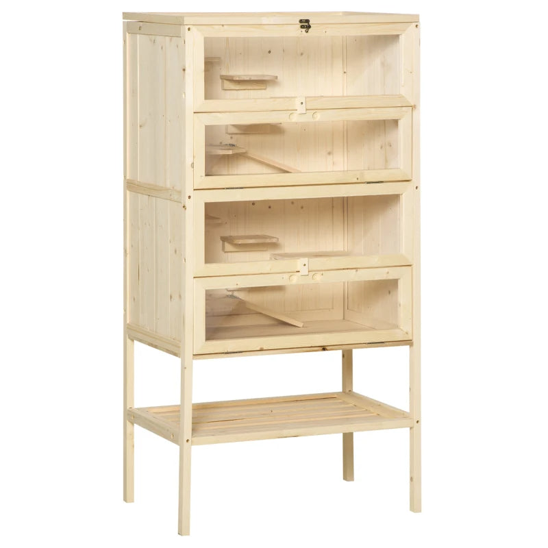 5-Tier Wooden Hamster Cage Mice Habitat Rat Habitat With Openable Top, Front Door And Storage Shelf - Purrfect Pet Haven