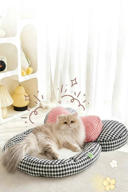 Cartoon Plaid Design Pet Mat with Bow