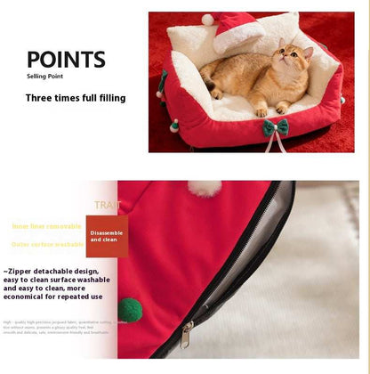 Christmas Cat Bed for Winter Warmth - Cozy Bolster Pet Nest - Purrfect Pet Haven