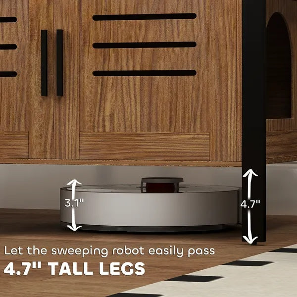Cat Litter Box Enclosure with Tall Legs - Dark Brown Scratching Cabinet