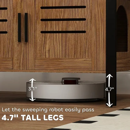 Cat Litter Box Enclosure with Tall Legs - Dark Brown Scratching Cabinet