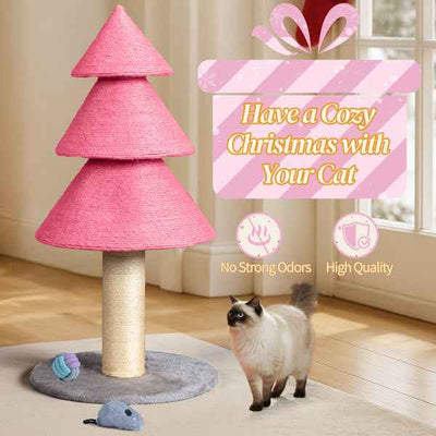Christmas Tree Cat Scratcher - 31.5" Sisal Post in Pink