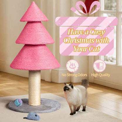 Christmas Tree Cat Scratcher - 31.5" Sisal Post in Pink