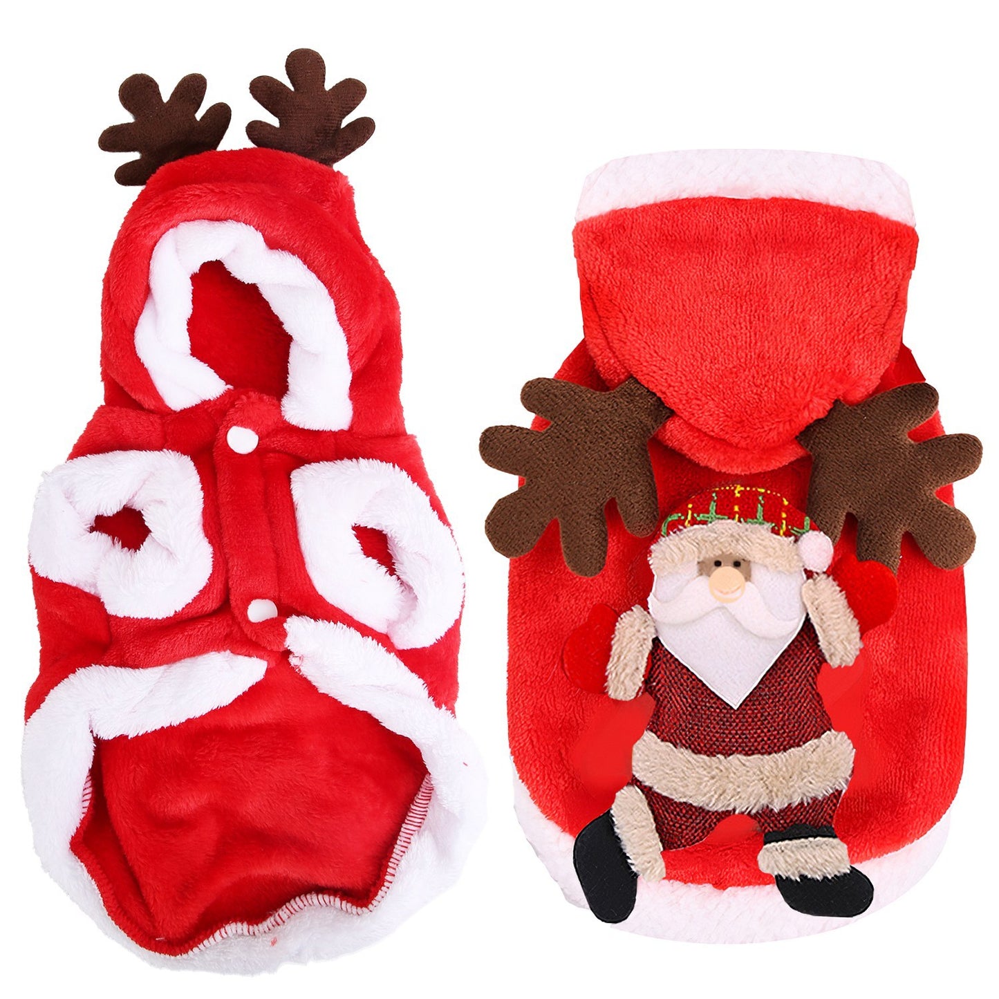 Christmas Santa Reindeer Pet Outfit - Holiday Coat with 3D Antlers