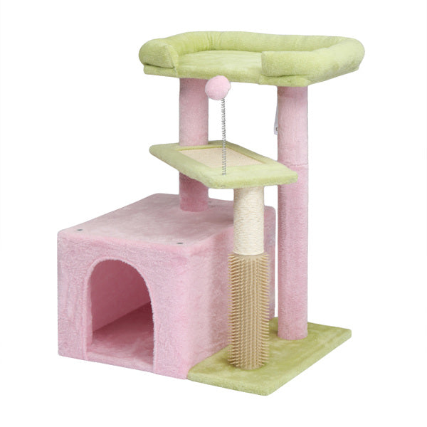 Cat Tree 27.5" - Multi-Level Tower Pink & Green for Kittens