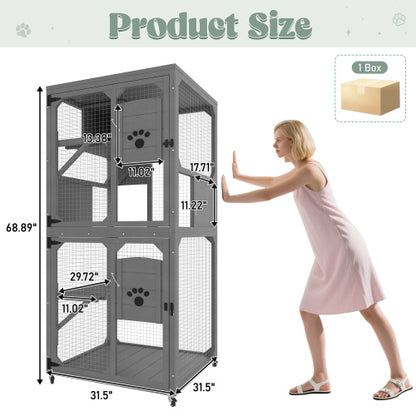 Catio Outdoor Cat Enclosure - 4 Tier Window Access with Wheels