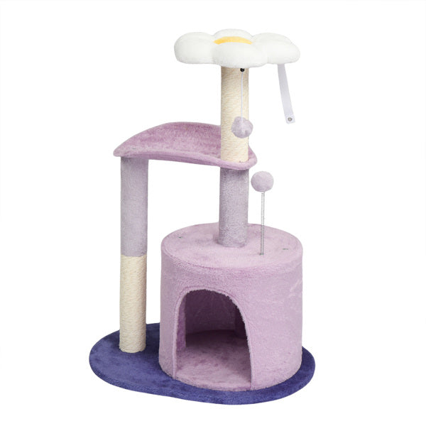 Cat Tree 33" - Multi-Level Purple Tower with Curved Perch
