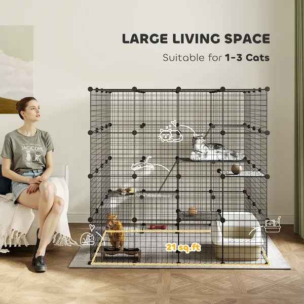 55-Inch Cat Enclosure - 4-Level Indoor Cage for 1-3 Cats - Purrfect Pet Haven