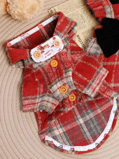 Plaid Button-Down Pet Coat with Hood