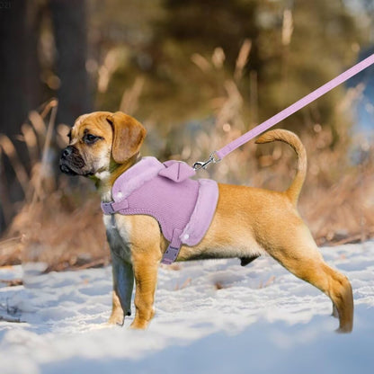 Warm Fur Collar Soft Padded Small Girl Pet Harness and Leash Set with Bow Tie