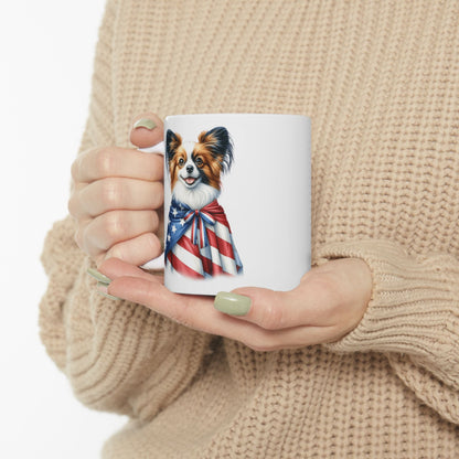 Papillion Patriotic Ceramic Mug – 11oz & 15oz | Perfect for Independence Day & All-American Celebrations | Purrfect Pet Haven