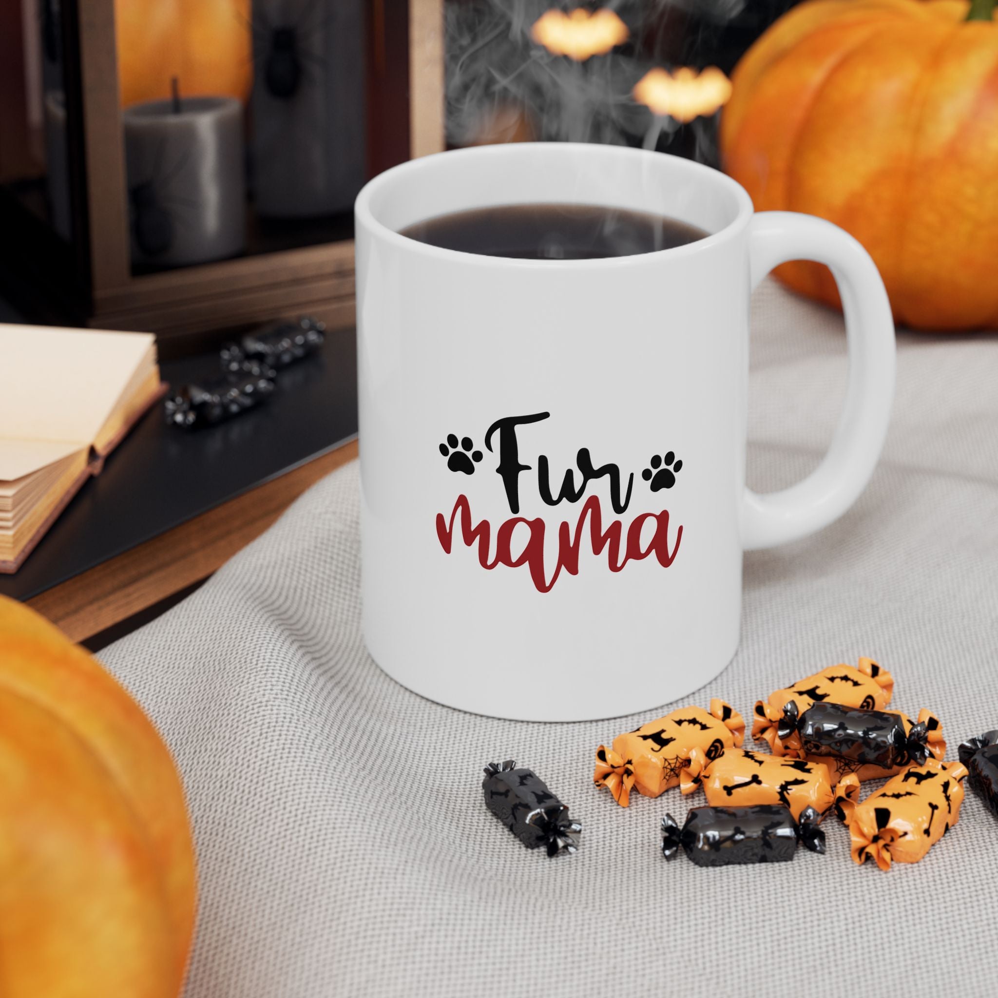 Fur Mama Ceramic Mug - 11oz & 15oz with Heart and Paw Print Design