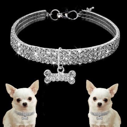 Crystal Bling Rhinestone Dog Collar for Small Medium Dogs Cats