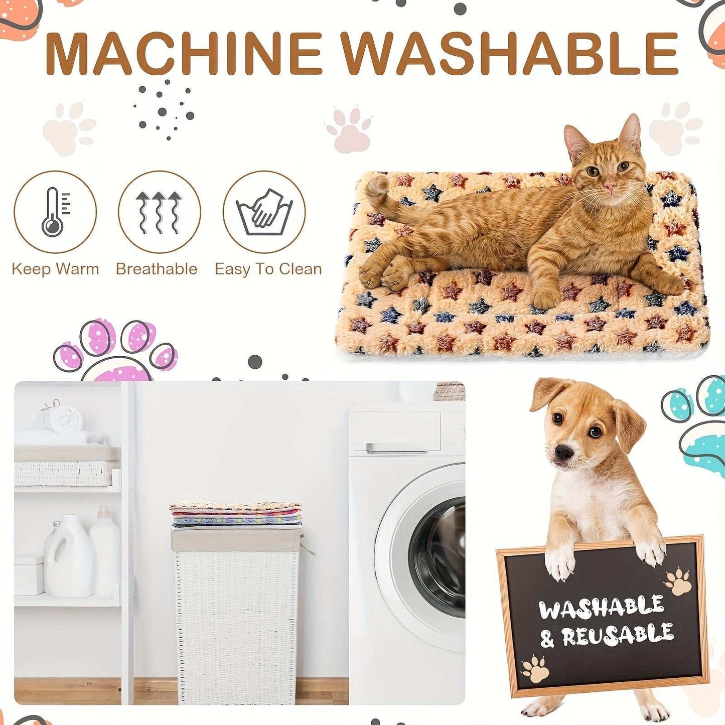 Premium Pet Bed Mat - Washable Fleece Crate Pad for Dogs & Cats All Sizes
