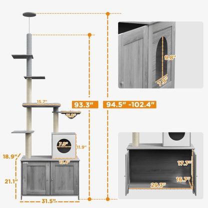 Floor to Ceiling Cat Tree - 2-in-1 Litter Box