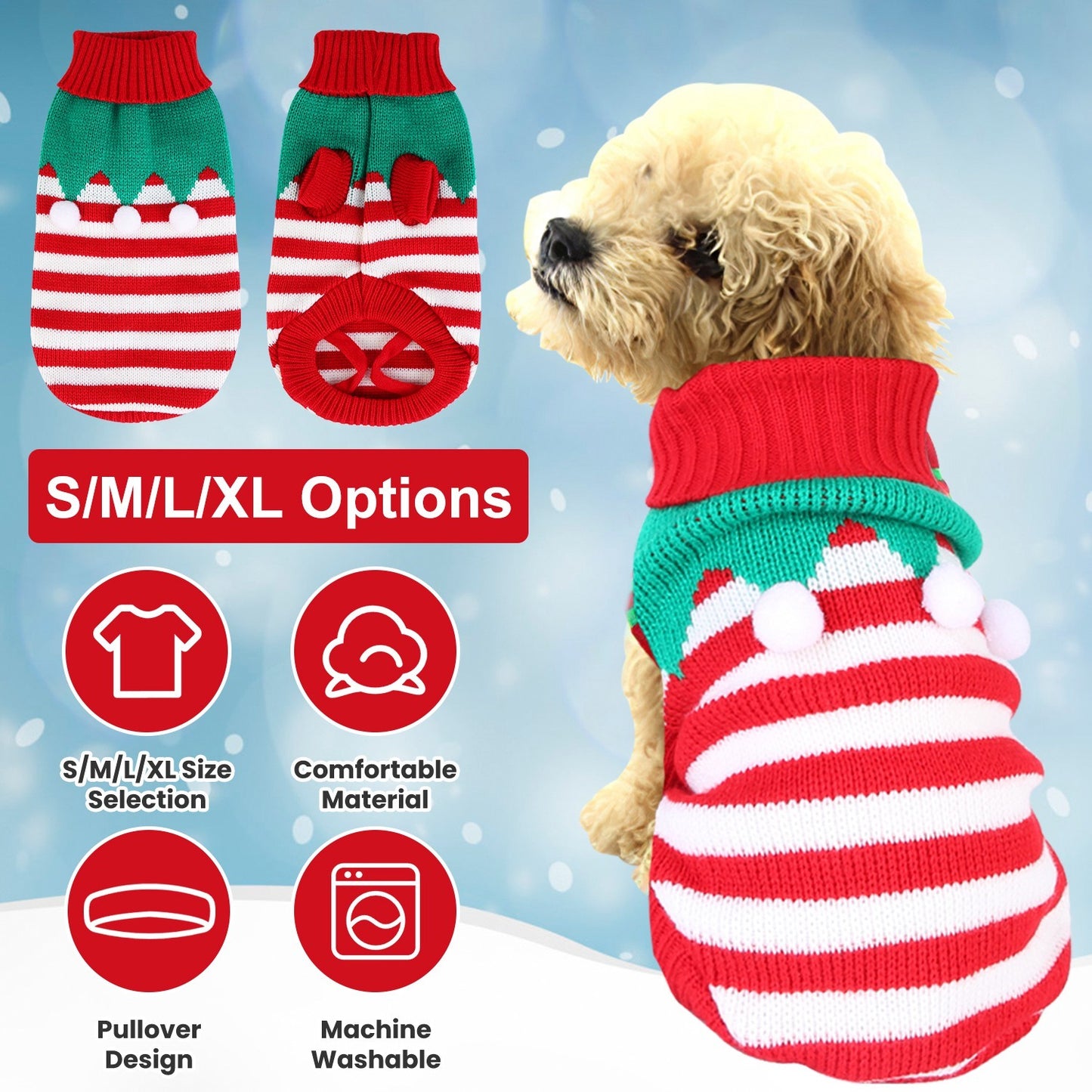 Christmas Pet Turtleneck Sweater - Snowman & Stripe Holiday Patterns