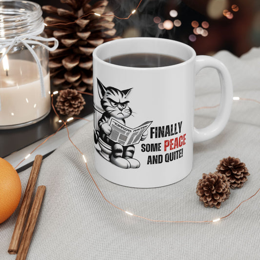 Funny Cat Ceramic Mug – "Finally Some Peace and Quiet!" – Perfect Gift for Cat Lovers | Purrfect Pet Haven