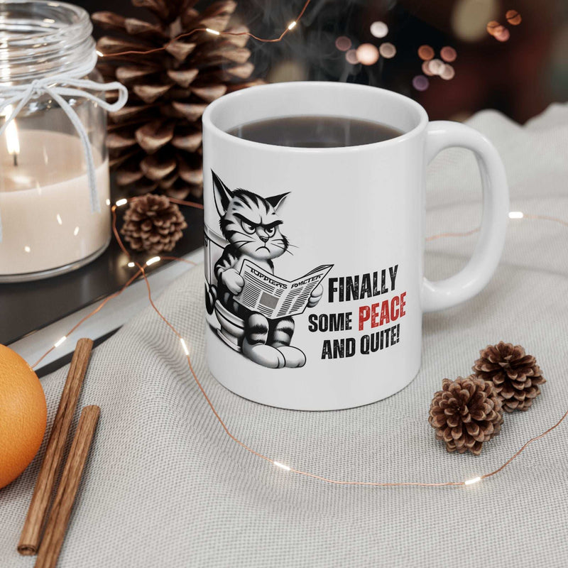Funny Cat Ceramic Mug – "Finally Some Peace and Quiet!" – Perfect Gift for Cat Lovers | Purrfect Pet Haven
